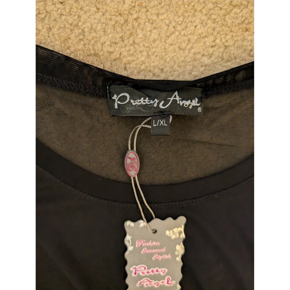 Pretty Angel NWT Women's Black Sheer Mesh Long Sleeve Crop Top Lagenlook- L/XL - Picture 3 of 6